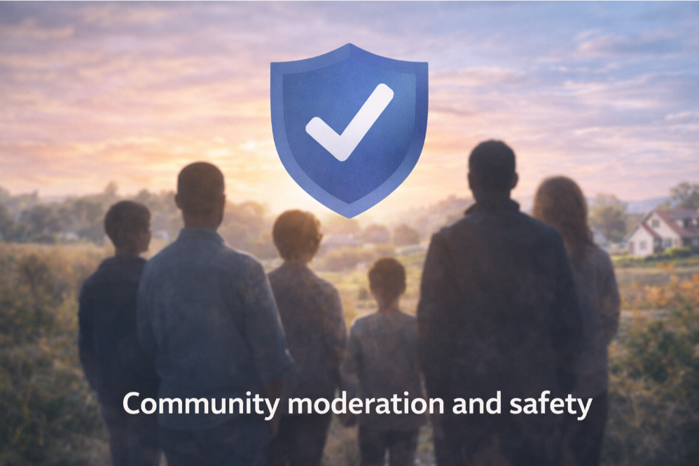 Community moderation and safety illustration for local online groups
