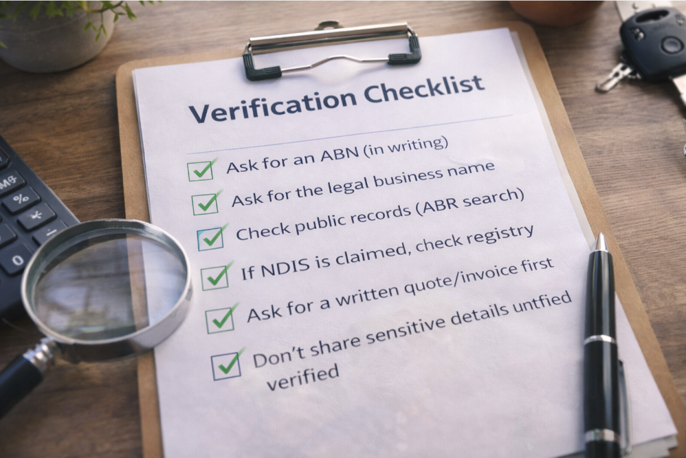 Verification checklist image for checking ABN and registration claims