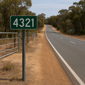 Diagram or illustration of rural road numbering and multiple entrances on a Morangup property